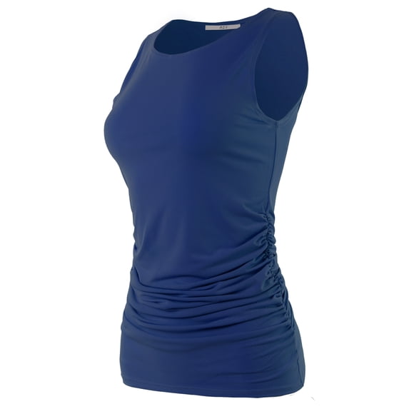 A2Y Women's Fitted Premium Fabric Side Ruched Sleeveless Top Mid Navy M