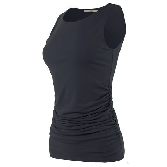 A2Y Women's Fitted Premium Fabric Side Ruched Sleeveless Top Navy 2X