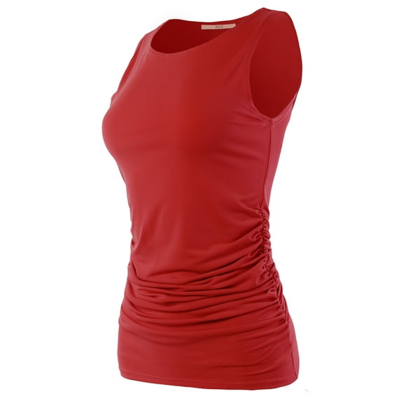 A2Y Women's Fitted Premium Fabric Side Ruched Sleeveless Top Ruby 3X