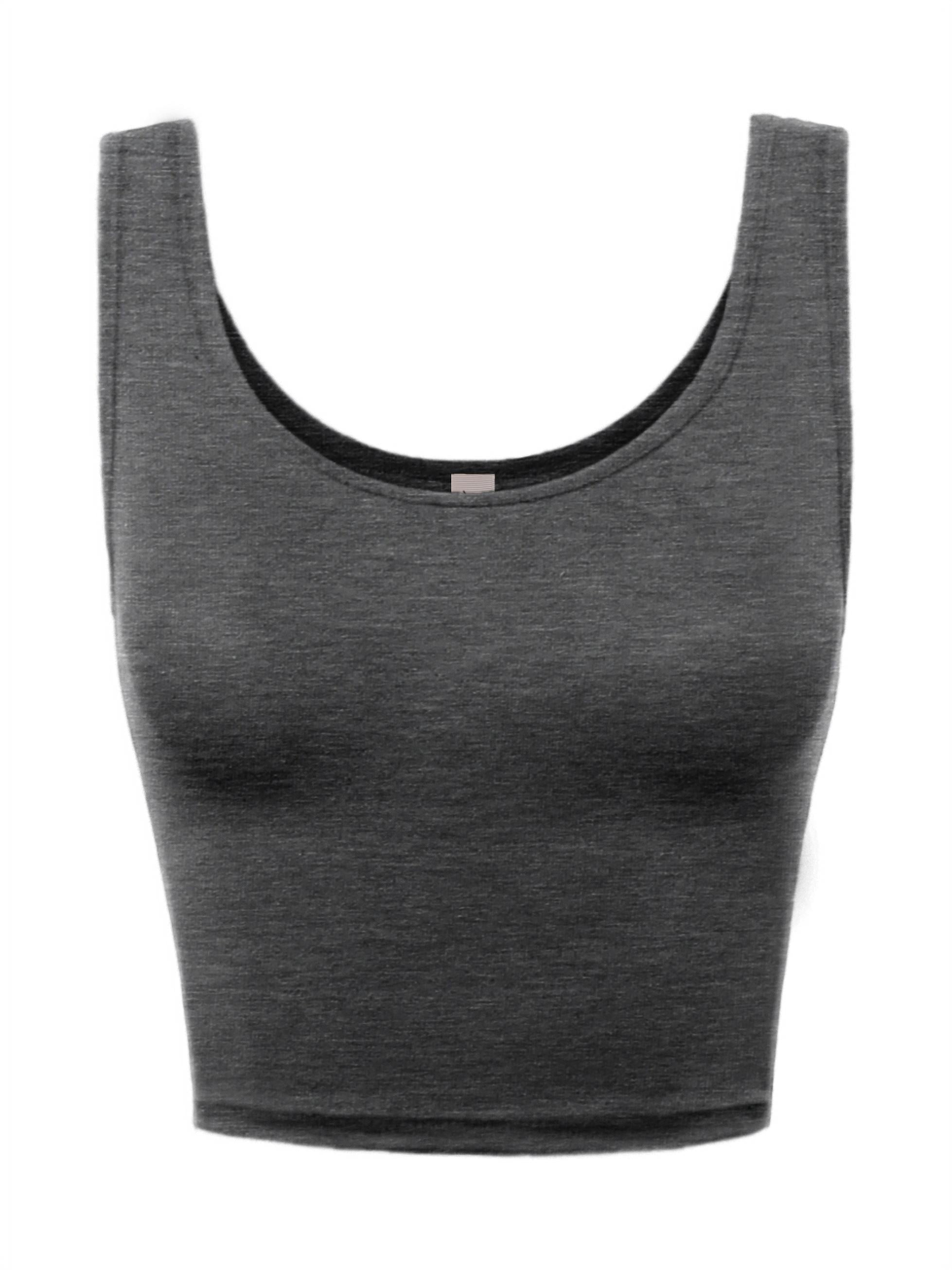 A2Y Women's Fitted Rayon Scoop Neck Sleeveless Crop Tank Top Black S 