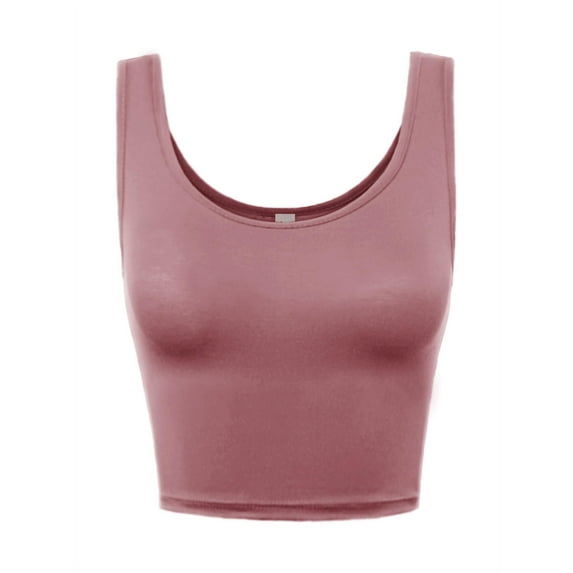 A2Y Women's Fitted Rayon Scoop Neck Sleeveless Crop Tank Top Mauve M