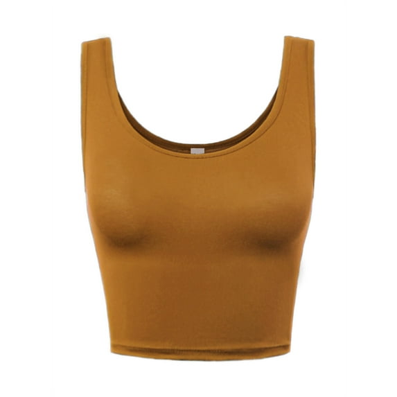 A2Y Women's Fitted Rayon Scoop Neck Sleeveless Crop Tank Top Mustard L