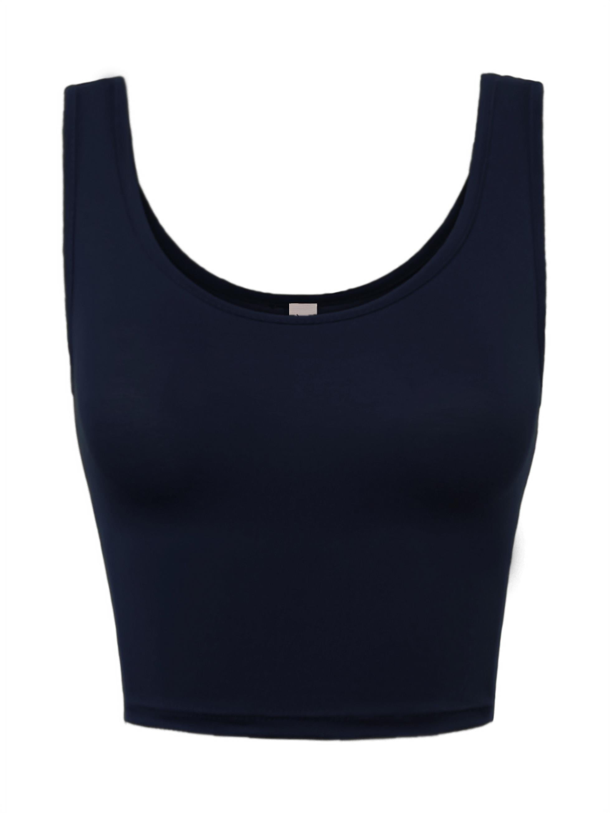 A2Y Women's Fitted Rayon Scoop Neck Sleeveless Crop Tank Top Navy