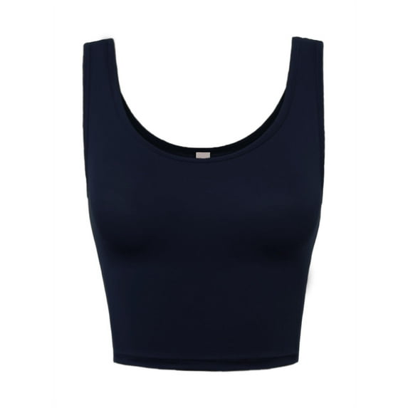 A2Y Women's Fitted Rayon Scoop Neck Sleeveless Crop Tank Top Navy S