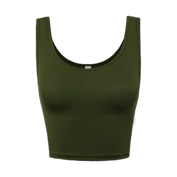 A2Y Women's Fitted Rayon Scoop Neck Sleeveless Crop Tank Top Olive S