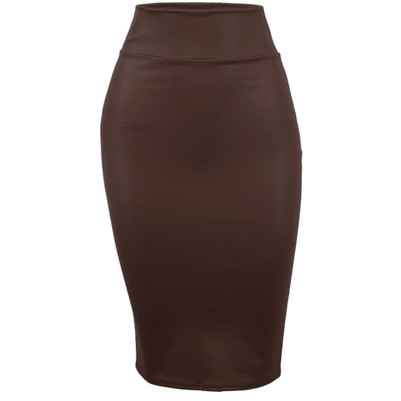 A2Y Women's Fitted Solid High Waist Back Slit Stretchable Midi Skirt Burgundy S