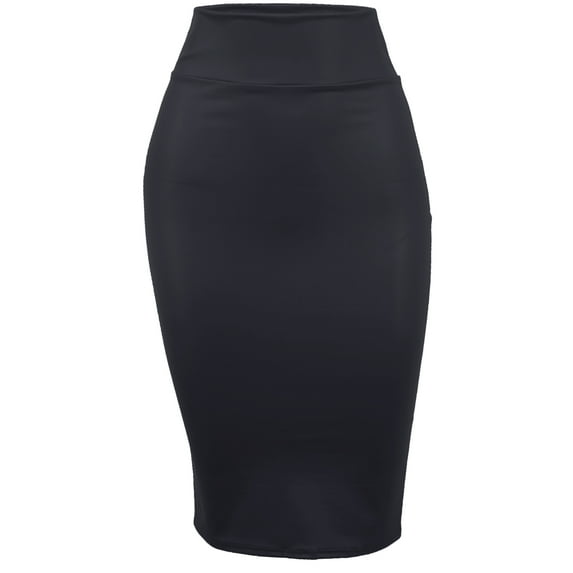 A2Y Women's Fitted Solid High Waist Back Slit Stretchable Midi Skirt Navy S
