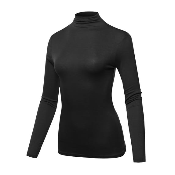 A2Y Women's Fitted Solid Long Sleeve Mock Neck Rayon Top Shirt Black M