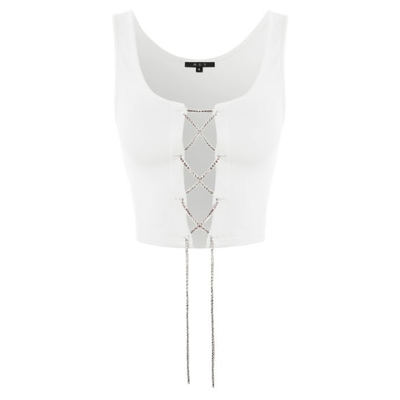 A2Y Women's French Terry Front Rhinestone Detail Tank Top White S