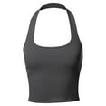 thumbnail image 1 of A2Y Women's Halter Neck Heavy Rib Rayon Spandex Crop Top Charcoal L, 1 of 3