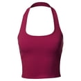 thumbnail image 1 of A2Y Women's Halter Neck Heavy Rib Rayon Spandex Crop Top Magenta S, 1 of 6