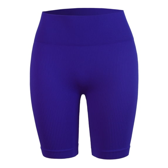 A2Y Women's Heavyweight High Waist Fitness Workout Seamless Ribbed Biker Shorts Bright Blue LXL