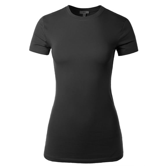 A2Y Women's Junior Fit Basic Solid Cotton Short Sleeve Crew Neck T Shirt Tee Tops Black M