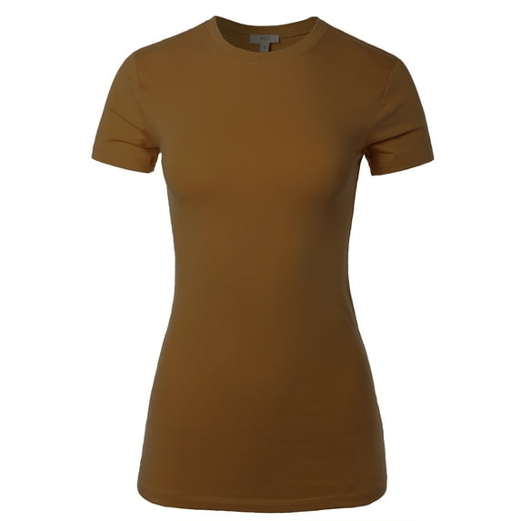 A2Y Women's Junior Fit Basic Solid Cotton Short Sleeve Crew Neck T Shirt Tee Tops Coffee S