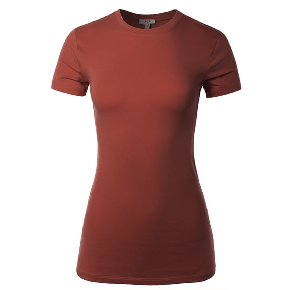 A2Y Women's Junior Fit Basic Solid Cotton Short Sleeve Crew Neck T Shirt Tee Tops Dark Rust M