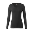 thumbnail image 1 of A2Y Women's Junior Slim Fit Basic Solid Cotton Long Sleeve V-neck Top Shirt Black S, 1 of 3