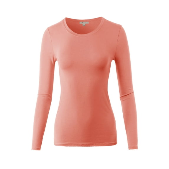 A2Y Women's Junior Slim Fit Solid Cotton Long Sleeve Crew Neck Top T-Shirt Dusty Rose L