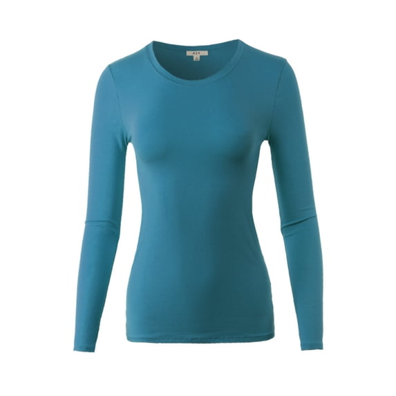 A2Y Women's Junior Slim Fit Solid Cotton Long Sleeve Crew Neck Top T-Shirt Teal M
