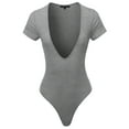thumbnail image 1 of A2Y Women's Lightweight Deep V-Neck Ribbed Short Sleeve Bodysuit Heather Grey M, 1 of 6