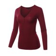 thumbnail image 1 of A2Y Women's Lightweight Long Sleeve V-Neck Ribbed Henley Tops Tees Cherry Wood M, 1 of 5