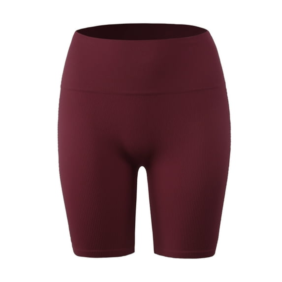 A2Y Women's Lightweight Mid Length High Waist Workout Seamless Ribbed Biker Shorts Wine 2X3X