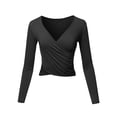 thumbnail image 1 of A2Y Women's Long Sleeve Deep V Neck Cross Wrap Crop Top T Shirts Black S, 1 of 6