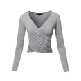 thumbnail image 1 of A2Y Women's Long Sleeve Deep V Neck Cross Wrap Crop Top T Shirts Heather Grey M, 1 of 6