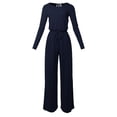 thumbnail image 1 of A2Y Women's Long Sleeve Wide Leg Elastic Waist Back Key Hole Long Pants Jumpsuit Navy XL, 1 of 5