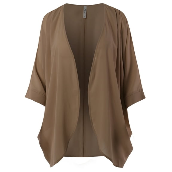 A2Y Women's Loose Fit Lightweight Open Front Woven Chiffon Cardigan Mocha S
