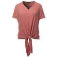 thumbnail image 1 of A2Y Women's Loose Fit Short Sleeve Button Down Front Tie Top Ash Rose 1XL, 1 of 7