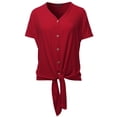 thumbnail image 1 of A2Y Women's Loose Fit Short Sleeve Button Down Front Tie Top Dark Red M, 1 of 7