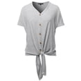 thumbnail image 1 of A2Y Women's Loose Fit Short Sleeve Button Down Front Tie Top Heather Grey 2XL, 1 of 7