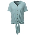 thumbnail image 1 of A2Y Women's Loose Fit Short Sleeve Button Down Front Tie Top Light Green 2XL, 1 of 7