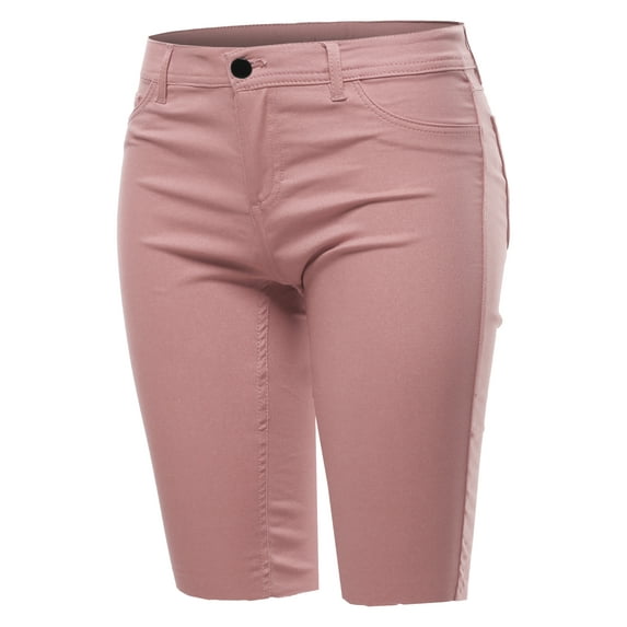A2Y Women's Mid Rise Cutoff Fray Hem Bermuda Shorts Pink M