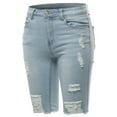 thumbnail image 1 of A2Y Women's Mid Rise Distressed Knee Length Zipper Denim Bermuda Shorts Light Denim L, 1 of 5