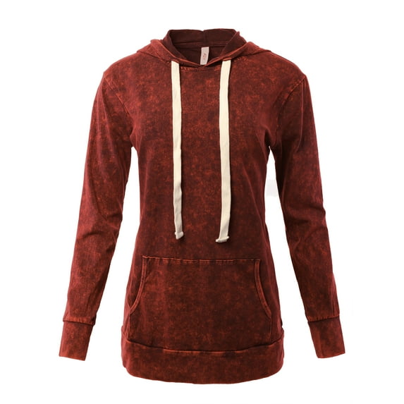 A2Y Women's Mineral Wash Relax Fit Long Sleeve Kangaroo Pockets Hoodie Sweatshirts Cabernet 3XL