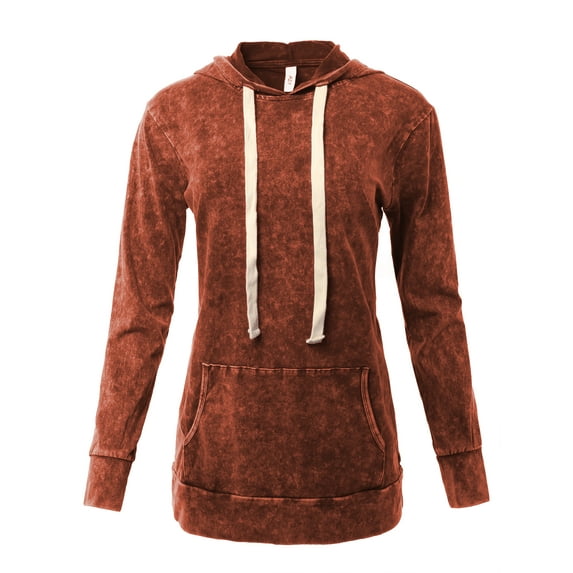 A2Y Women's Mineral Wash Relax Fit Long Sleeve Kangaroo Pockets Hoodie Sweatshirts Desert Mustard M