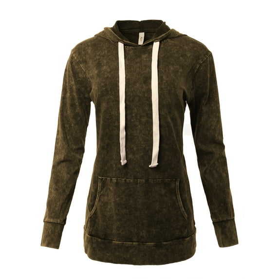 A2Y Women's Mineral Wash Relax Fit Long Sleeve Kangaroo Pockets Hoodie Sweatshirts Olive XL