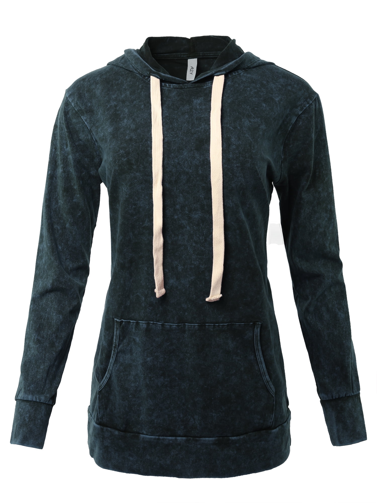 A2Y Women s Mineral Wash Relax Fit Long Sleeve Kangaroo Pockets
