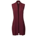 thumbnail image 1 of A2Y Women's Open Front Long Sleeveless Draped Side Pockets Vest Knit Sweater Burgundy S, 1 of 6