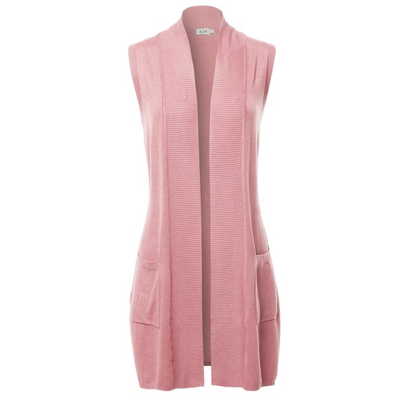 A2Y Women's Open Front Long Sleeveless Draped Side Pockets Vest Knit Sweater Dusty Pink XL