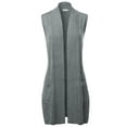 thumbnail image 1 of A2Y Women's Open Front Long Sleeveless Draped Side Pockets Vest Knit Sweater Heather Grey XL, 1 of 3