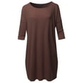 thumbnail image 1 of A2Y Women's Oversized Crew Neck 3/4 Sleeve Side Pockets Drop Shoulder Boxy Top Americano 3XL, 1 of 6