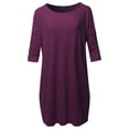 thumbnail image 1 of A2Y Women's Oversized Crew Neck 3/4 Sleeve Side Pockets Drop Shoulder Boxy Top Dark Plum 3XL, 1 of 6