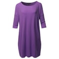 thumbnail image 1 of A2Y Women's Oversized Crew Neck 3/4 Sleeve Side Pockets Drop Shoulder Boxy Top Purple S, 1 of 6