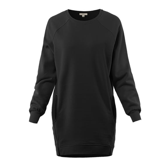 A2Y Women's Oversized Crew Neck Loose Fit Longline Front Slits Pockets Sweatshirts Black 3XL