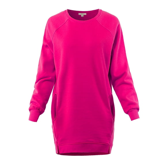 A2Y Women's Oversized Crew Neck Loose Fit Longline Front Slits Pockets Sweatshirts Hot Pink S