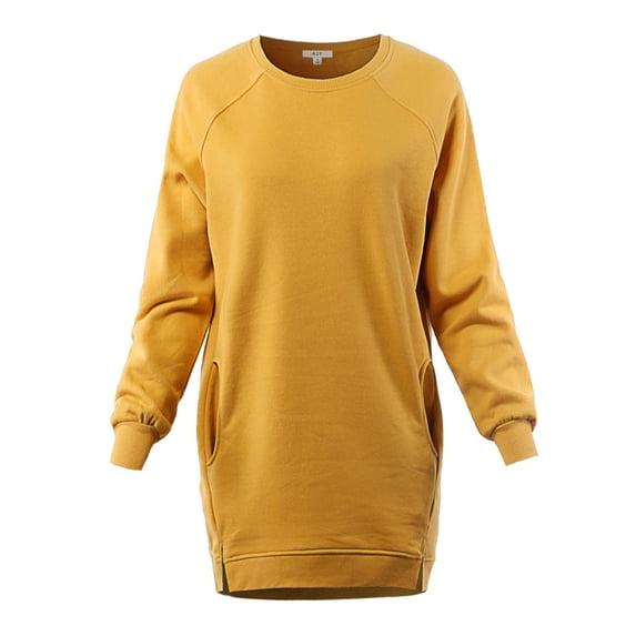 A2Y Women's Oversized Crew Neck Loose Fit Longline Front Slits Pockets Sweatshirts Light Mustard 3XL