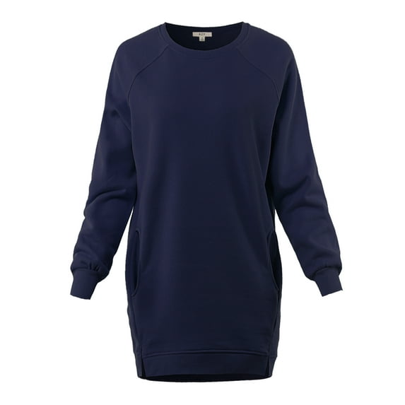 A2Y Women's Oversized Crew Neck Loose Fit Longline Front Slits Pockets Sweatshirts Navy M