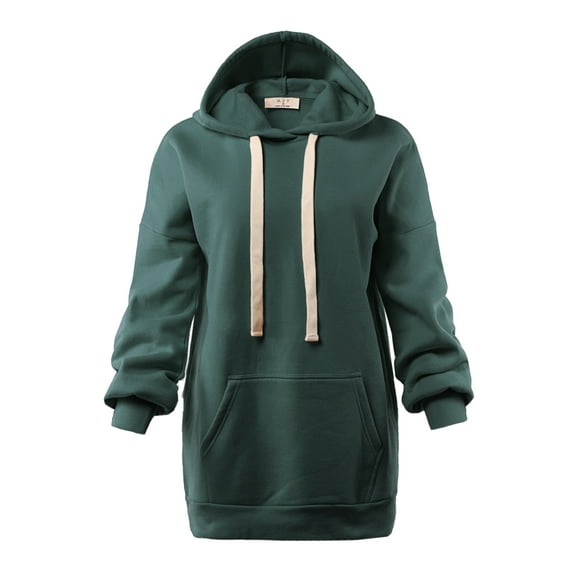 A2Y Women's Oversized Loose Fit Longline Long Sleeve Pockets Hoodie Sweatshirts Huntergreen 2XL